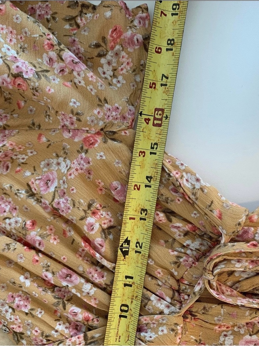 Camellia Brown Pink Floral V Neck Mini Dress Side Tie Flutter Sleeves Large - Picture 10 of 12